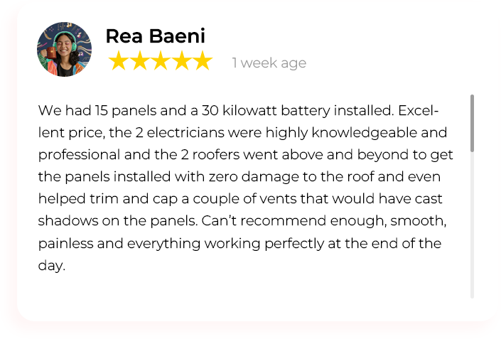 Rea Baeni — supplied five-star Google review